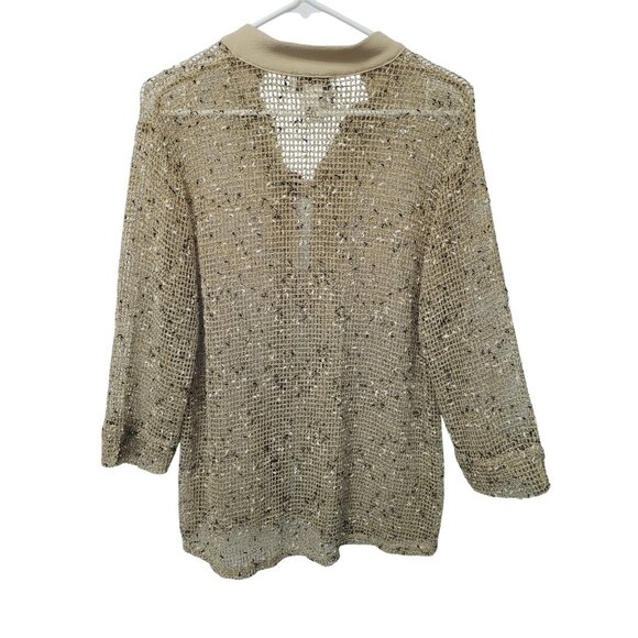 Drapers Damons Cardigan M Open Weave Beige Cork Buttons Long Sleeve - Picture 2 of 9